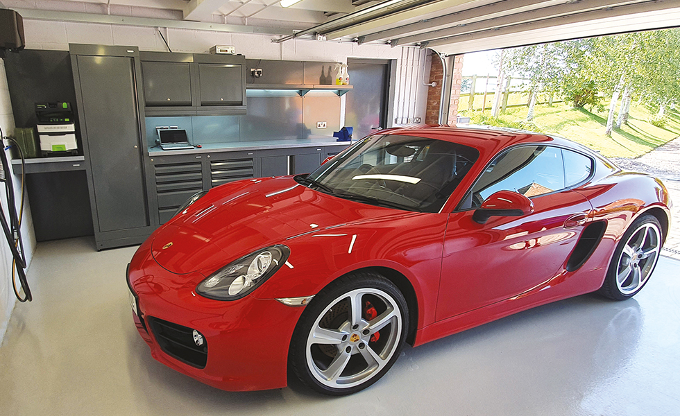 Dura cabinets in double garage for Porsche owner